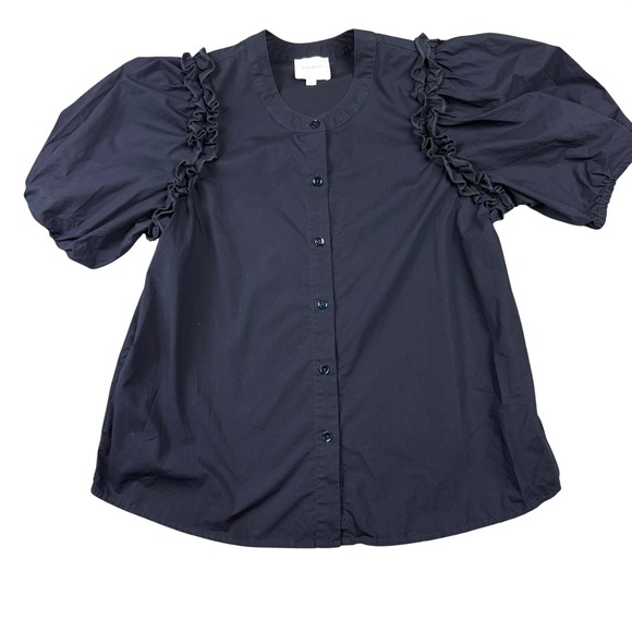 sundays Tops - Sundays Black Ruffle Puff Sleeve Button Up Blouse Top Women's Size S Coquette